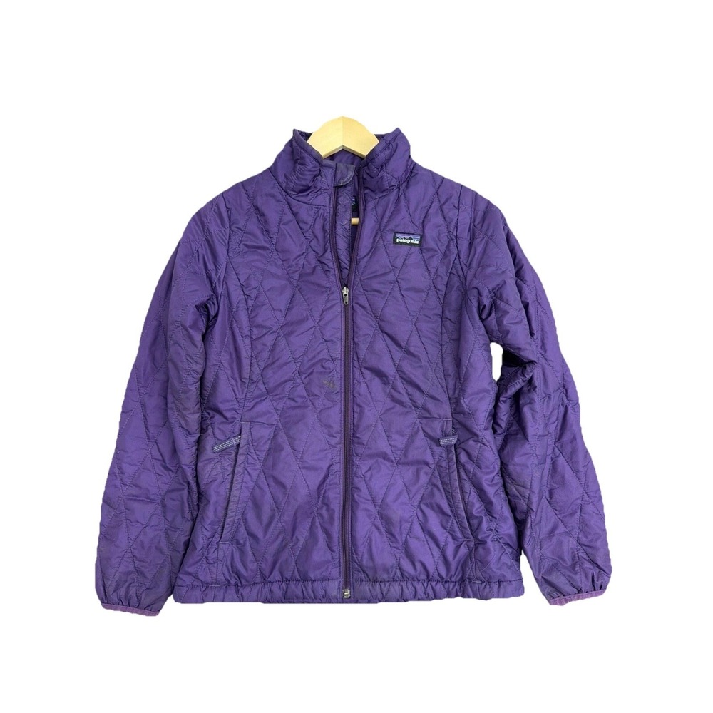 Patagonia Kids Purple Diamond Quilted Full Zip Puffer Jacket Size L 12